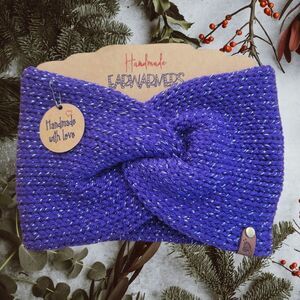 Handmade Knit Adult Sparkle Glitter Dark Purple Earwarmer Headband